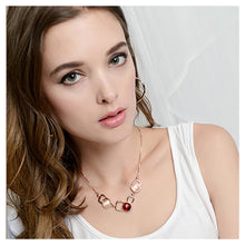 Load image into Gallery viewer, Simple Geometric Necklace with Rose Red Cubic Zircon and Fashion Cat&#39;s Eye