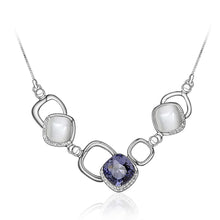 Load image into Gallery viewer, Simple Geometric Necklace with Purple Cubic Zircon and White Fashion Cat&#39;s Eye