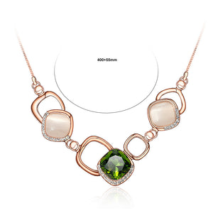Simple Geometric Necklace with Green Cubic Zircon and Fashion Cat's Eye