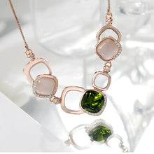 Load image into Gallery viewer, Simple Geometric Necklace with Green Cubic Zircon and Fashion Cat&#39;s Eye
