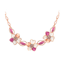 Load image into Gallery viewer, Elegant Plated Rose Gold Flower Necklace with White Austrian Element Crystals