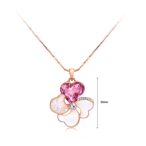 Sweet Flower Pendant with Rose Red Cubic Zircon and Necklace