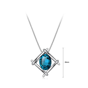 Simple Diamond Necklace with Blue Cubic Zircon and Necklace