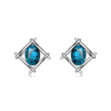 Fashion Geometrics Stud Earrings with Blue Cubic Zircon