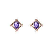 Load image into Gallery viewer, Simple Plated Rose Golden Geometric Stud Earrings with Purple Cubic Zircon
