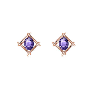 Simple Plated Rose Golden Geometric Stud Earrings with Purple Cubic Zircon
