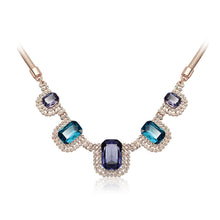 Load image into Gallery viewer, Sparkling Plated Rose Golden Necklace with Blue Cubic Zircon and White Austrian Element Crystals