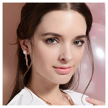 Load image into Gallery viewer, Sweet Plated Rose Golden Rose Earrings with White Austrian Element Crystals