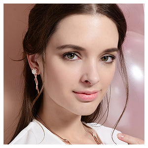 Sweet Plated Rose Golden Rose Earrings with White Austrian Element Crystals