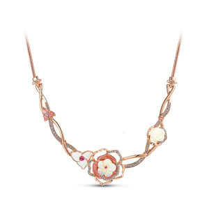 Sweet Plated Rose Golden Rose Necklace with White Austrian Element Crystals