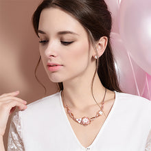 Load image into Gallery viewer, Sweet Plated Rose Golden Rose Necklace with White Austrian Element Crystals