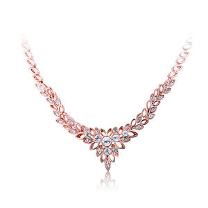 Luxury Plated Rose Golden Necklace with White Cubic Zircon