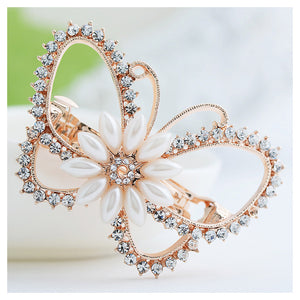 Classic Butterfly Hairpin with White Austrian Element Crystals