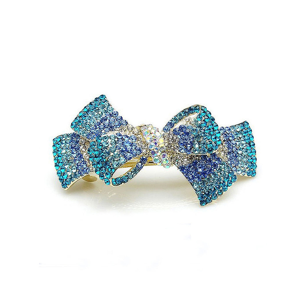 Fashion Ribbon Hairpin with Blue Austrian Element Crystals
