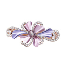 Load image into Gallery viewer, Ribbon Hairpin with Purple Austrian Element Crystals