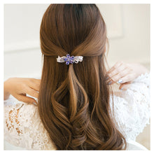 Load image into Gallery viewer, Flower Hairpin with Purple Austrian Element Crystals