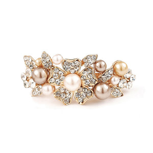 Fashion Hair Clip with White Austrian Element Crystals and Fashion Pearls