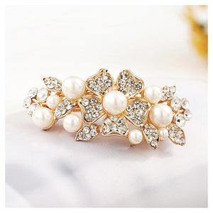 Fashion Hair Clip with White Austrian Element Crystals and Fashion Pearls