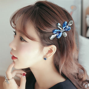 Flower Hairpin  with Blue Austrian Element Crystals