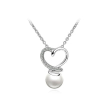 Load image into Gallery viewer, Heart Pendant with White Austrian Element Crystals and Necklace