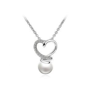 Heart Pendant with White Austrian Element Crystals and Necklace