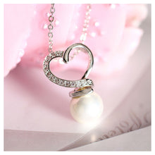 Load image into Gallery viewer, Heart Pendant with White Austrian Element Crystals and Necklace