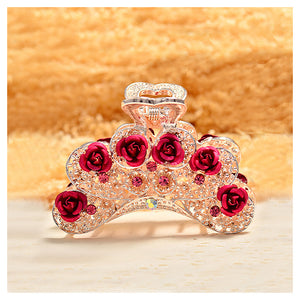 Elegant Rose Hairpin with Red Austrian Element Crystals