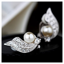 Load image into Gallery viewer, Angel Wings Earrings with White Austrian Element Crystals