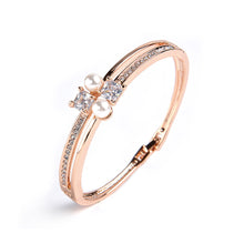 Load image into Gallery viewer, Simple Plated Rose Gold Bangle with White Austrian Element Crystals