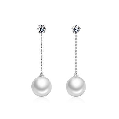 Elegant 925 Sterling Silver Earrings with White Cubic Zircon and Fashion Pearls