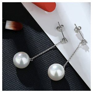 Elegant 925 Sterling Silver Earrings with White Cubic Zircon and Fashion Pearls