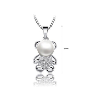 925 Sterling Silver Bear Pendant with  Freshwater Cultured Pearl and Necklace - Glamorousky