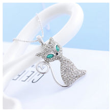 Load image into Gallery viewer, Cute Cat Pendant with Blue and White Austrian Element Crystal and Necklace