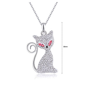Cute Cat Pendant with Rose Red and White Austrian Element Crystal and Necklace