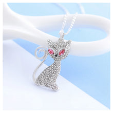 Load image into Gallery viewer, Cute Cat Pendant with Rose Red and White Austrian Element Crystal and Necklace