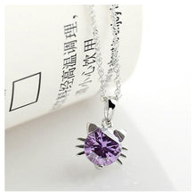 Load image into Gallery viewer, Cute Cat Pendant with Purple Austrian Element Crystal and Necklace