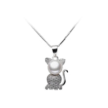 Load image into Gallery viewer, 925 Sterling Silver Cat Pendant with Freshwater Cultured Pearl and Necklace - Glamorousky