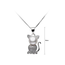 Load image into Gallery viewer, 925 Sterling Silver Cat Pendant with Freshwater Cultured Pearl and Necklace - Glamorousky