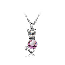 Load image into Gallery viewer, Cute Cat Pendant with Pink Austrian Element Crystal and Necklace