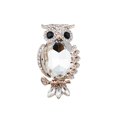 Elegant Owl Brooch with White Austrian Element Crystal