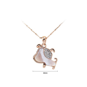 Plated Rose Gold Puppy Pendant with White Austrian Element Crystal and Necklace