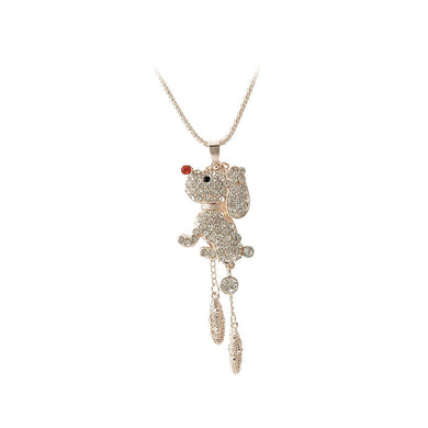 Plated Rose Puppy Pendant with White Austrian Element Crystal and Necklace