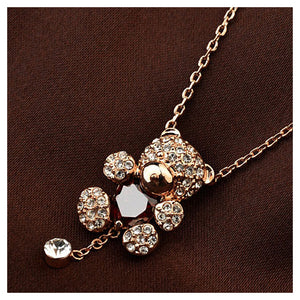 Fashion Plated Rose Gold Bear Necklace with White Austrian Element Crystal