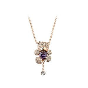 Fashion Plated Rose Gold Bear Necklace with Purple Austrian Element Crystal