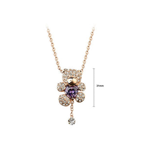 Fashion Plated Rose Gold Bear Necklace with Purple Austrian Element Crystal