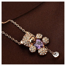 Load image into Gallery viewer, Fashion Plated Rose Gold Bear Necklace with Purple Austrian Element Crystal