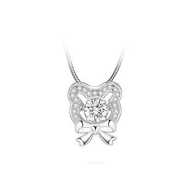 925 Sterling Silver Bear Pendant with White Cubic Zircon and Necklace - Glamorousky
