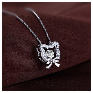 925 Sterling Silver Bear Pendant with White Cubic Zircon and Necklace - Glamorousky