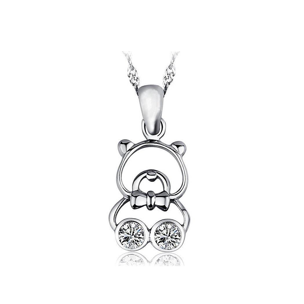925 Sterling Silver Bear Pendant with Austrian Element Crystal and Necklace - Glamorousky