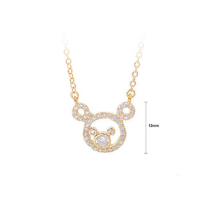 925 Plated Rose Gold Bear Necklace with White Austrian Element Crystal - Glamorousky